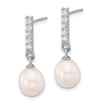 Sterling Silver Rhodium Plated Fwc Pearl/cz 17in Necklace and Post Earrings Set