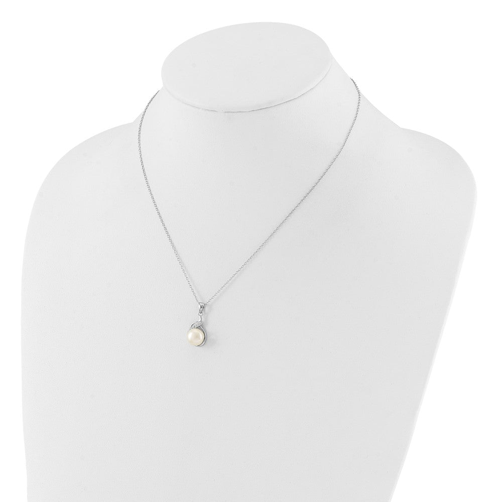 Sterling Silver Rhodium Plated 6-9mm Fwc Pearl/cz 17in Necklace/earrings Set