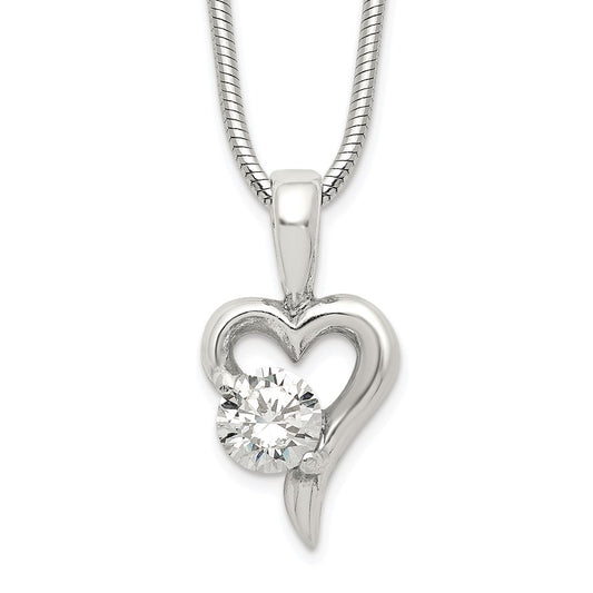 Sterling Silver Cz Heart Pendant Necklace