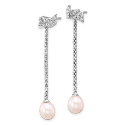 Sterling Silver Rhodium Plated Fwc Pearl/cz w/2in Ext Necklace/earrings Set