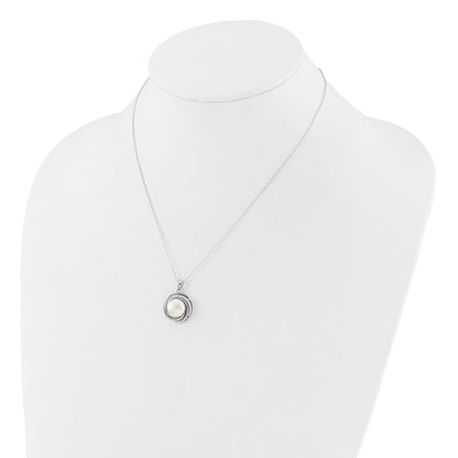 Sterling Silver Rhodium Plated 8-10mm Fwc Pearl/cz Necklace/post Earrings Set