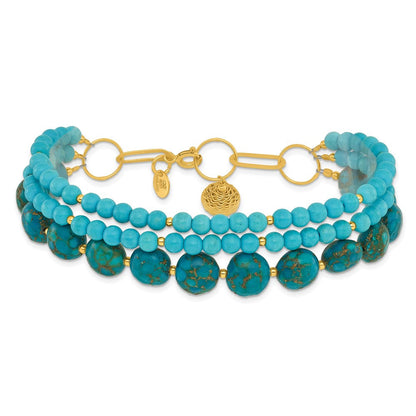 Sterling Silver Gold-Plated Recon Zircon and Turquoise 8in Bracelet