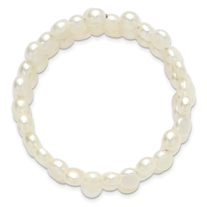 Sterling Silver Rhodium Plated 6-7mm Button White Fwc Wrap Bracelet