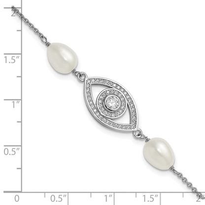 Sterling Silver Rh 6-8mm Teardrop Fwc/cz Evil Eye W/ 1in Ext. Bracelet