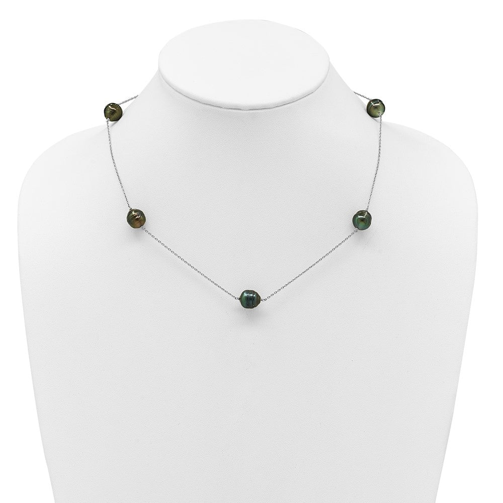 Sterling Silver Rh 9-10mm Baroque 5 Stat Tahitian Saltwater Pearl Necklace