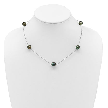 Sterling Silver Rh 9-10mm Baroque 5 Stat Tahitian Saltwater Pearl Necklace