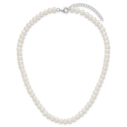 Sterling Silver Rhodium Plated 6-7mm Fwc Pearl 14in w/2in Ext Choker