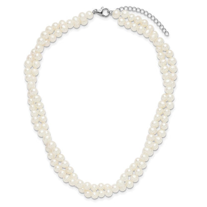 Sterling Silver Rhod 5-6mm Fwc Pearl 2 Strand 14in 2in Ext Choker
