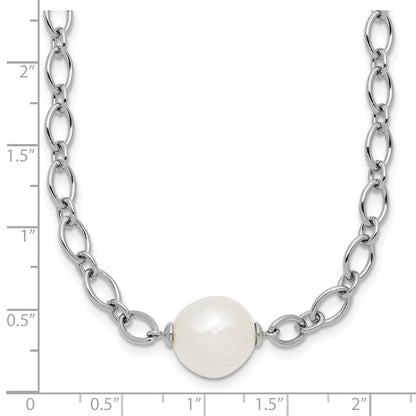 Sterling Silver Rhodium Plated 12-13mm Fwc Pearl Open Link 18in Necklace