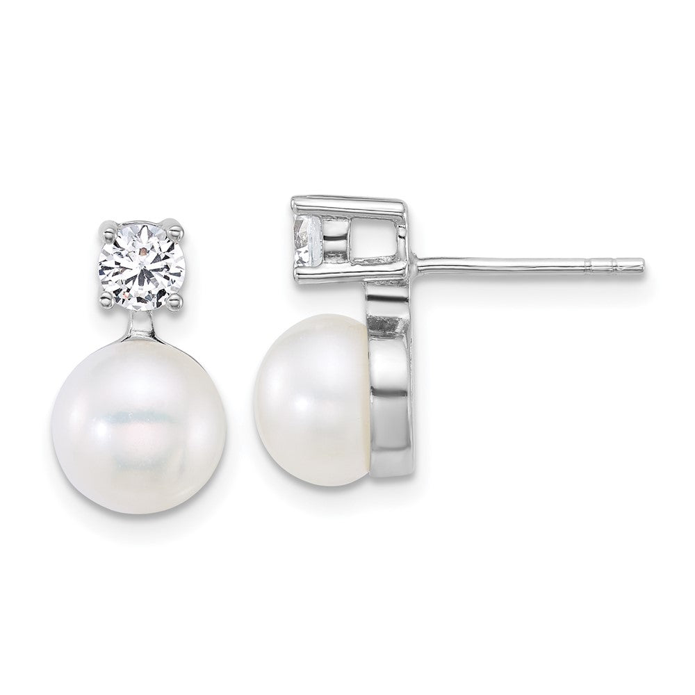 Sterling Silver Rhodium Plated Fwc Pearl and CZ 17in Necklace/earring Set