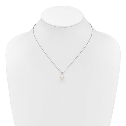 Sterling Silver Rhodium Plated Fwc Pearl and CZ 17in Necklace/earring Set
