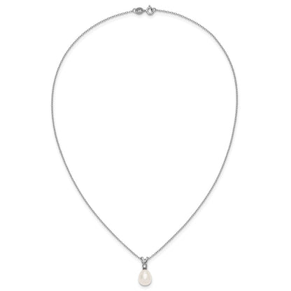 Sterling Silver Rhodium Plated Fwc Pearl and CZ 17in Necklace/earring Set