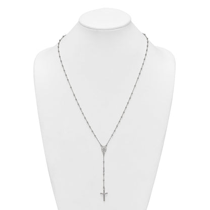 Sterling Silver Polished and Beaded Rosary Necklace