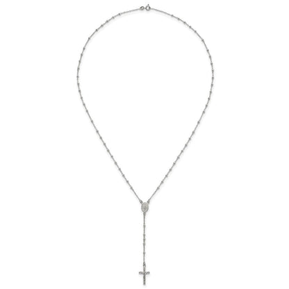 Sterling Silver Polished and Beaded Rosary Necklace