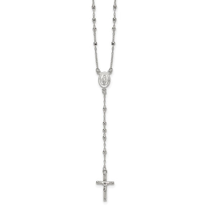 Sterling Silver Polished and Beaded Rosary Necklace