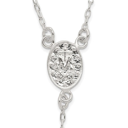 Sterling Silver Polished and Beaded Rosary Necklace