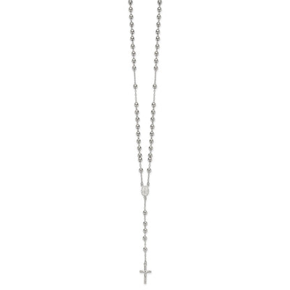 Sterling Silver Polished and Beaded Rosary Necklace