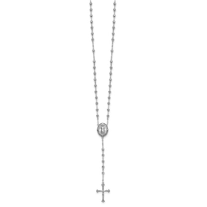Sterling Silver Rhodium-Plated CZ Diamond Cut 18in Rosary Necklace