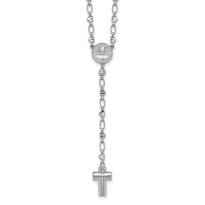 Sterling Silver Rhodium Plated CZ 26.5in Heart Link Cross Ash Holder Necklace