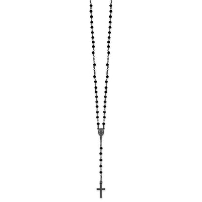 Sterling Silver Black Rhodium Plated Crystal 18.5in W/ .5in Ext. Rosary Necklace