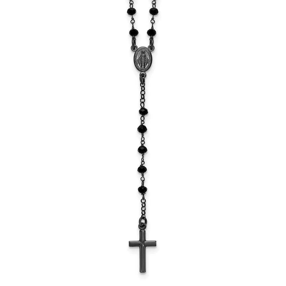Sterling Silver Black Rhodium Plated Crystal 18.5in W/ .5in Ext. Rosary Necklace