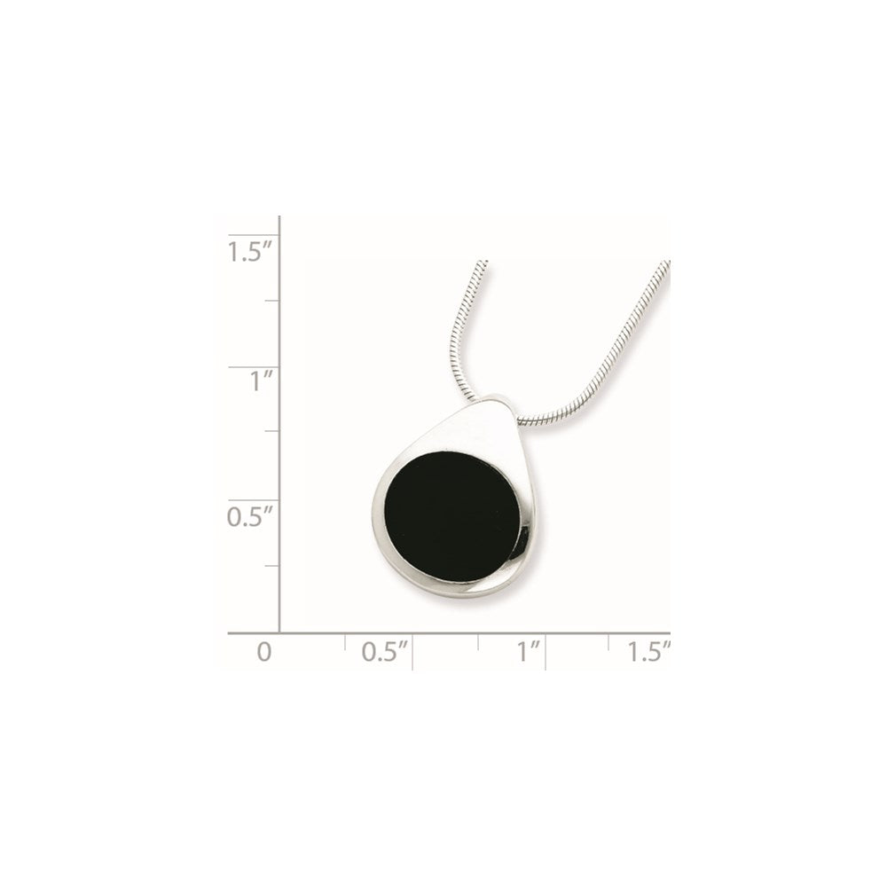 Sterling Silver Rhodium-Plated Round Onyx Pendant Necklace