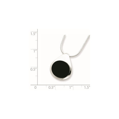Sterling Silver Rhodium-Plated Round Onyx Pendant Necklace