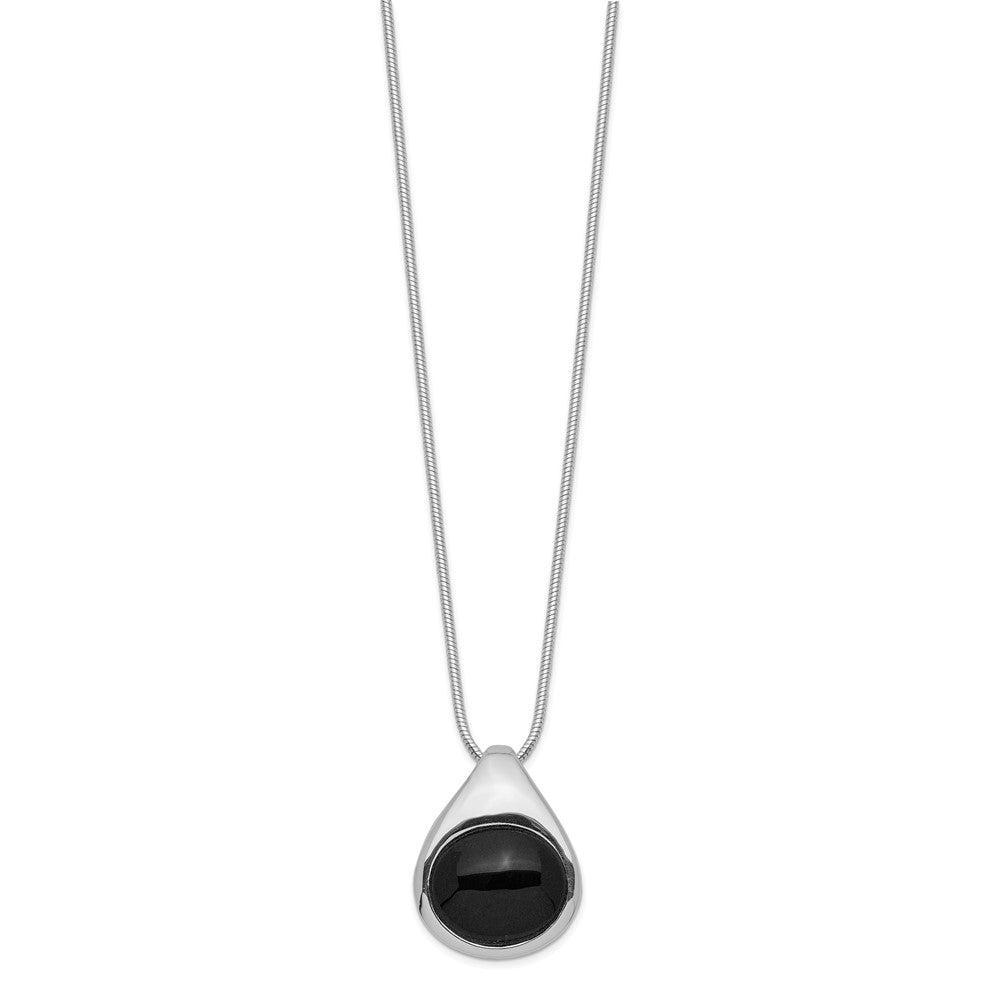 Sterling Silver Rhodium-Plated Round Onyx Pendant Necklace