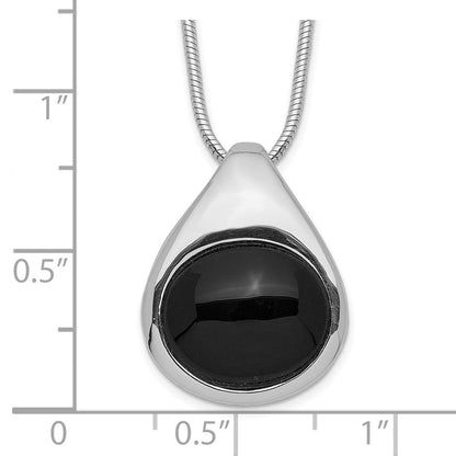 Sterling Silver Rhodium-Plated Round Onyx Pendant Necklace