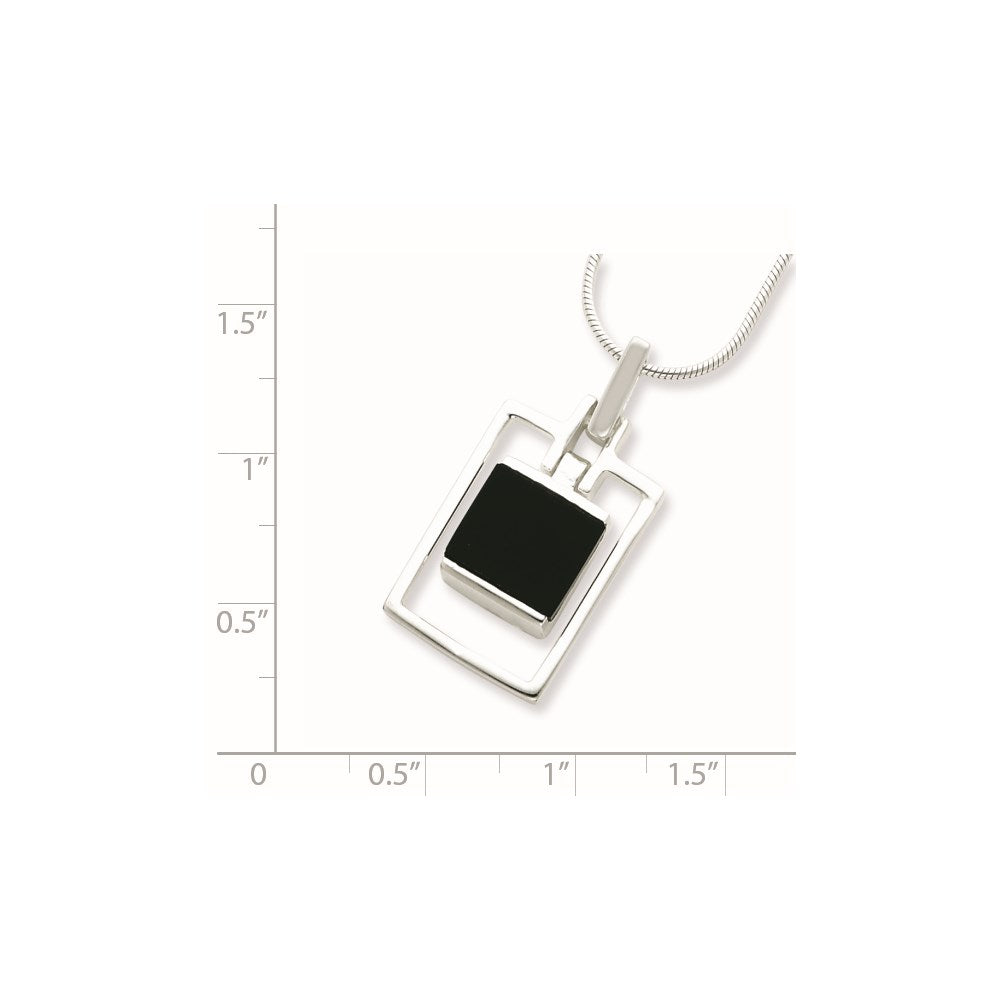 Sterling Silver Rhodium-Plated Square Onyx Pendant Necklace
