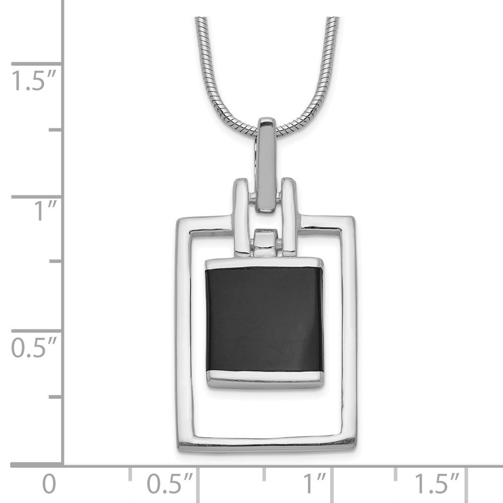 Sterling Silver Rhodium-Plated Square Onyx Pendant Necklace