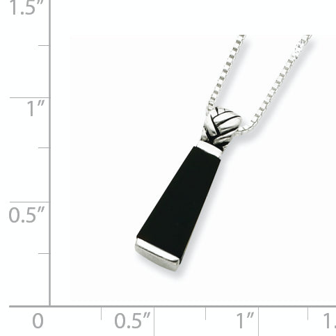 Sterling Silver Rhodium-Plated Onyx Pendant Necklace