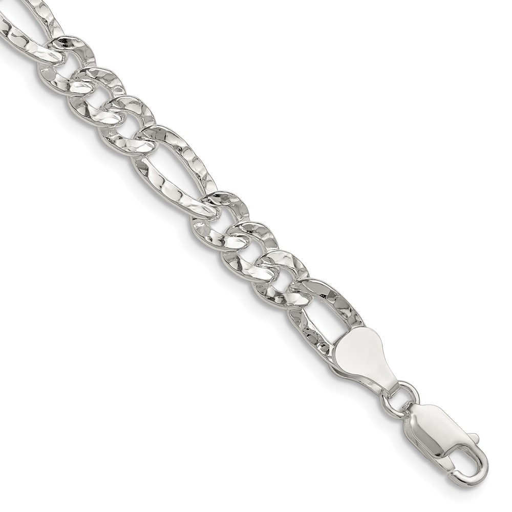 Sterling Silver 6.3mm Hammered Figaro Chain Necklace