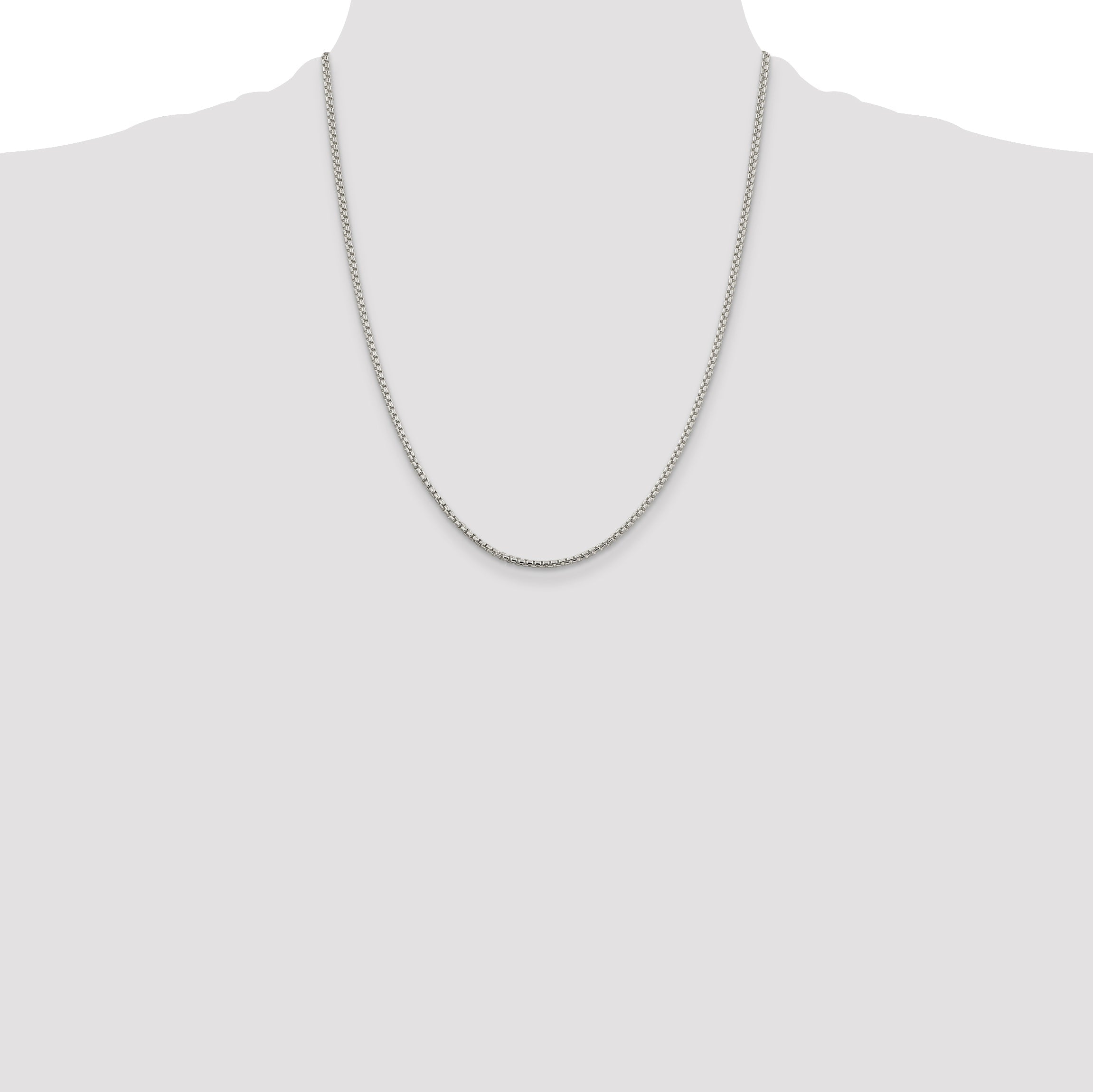 22 Inch Sterling Silver 2mm Round Box Chain Necklace