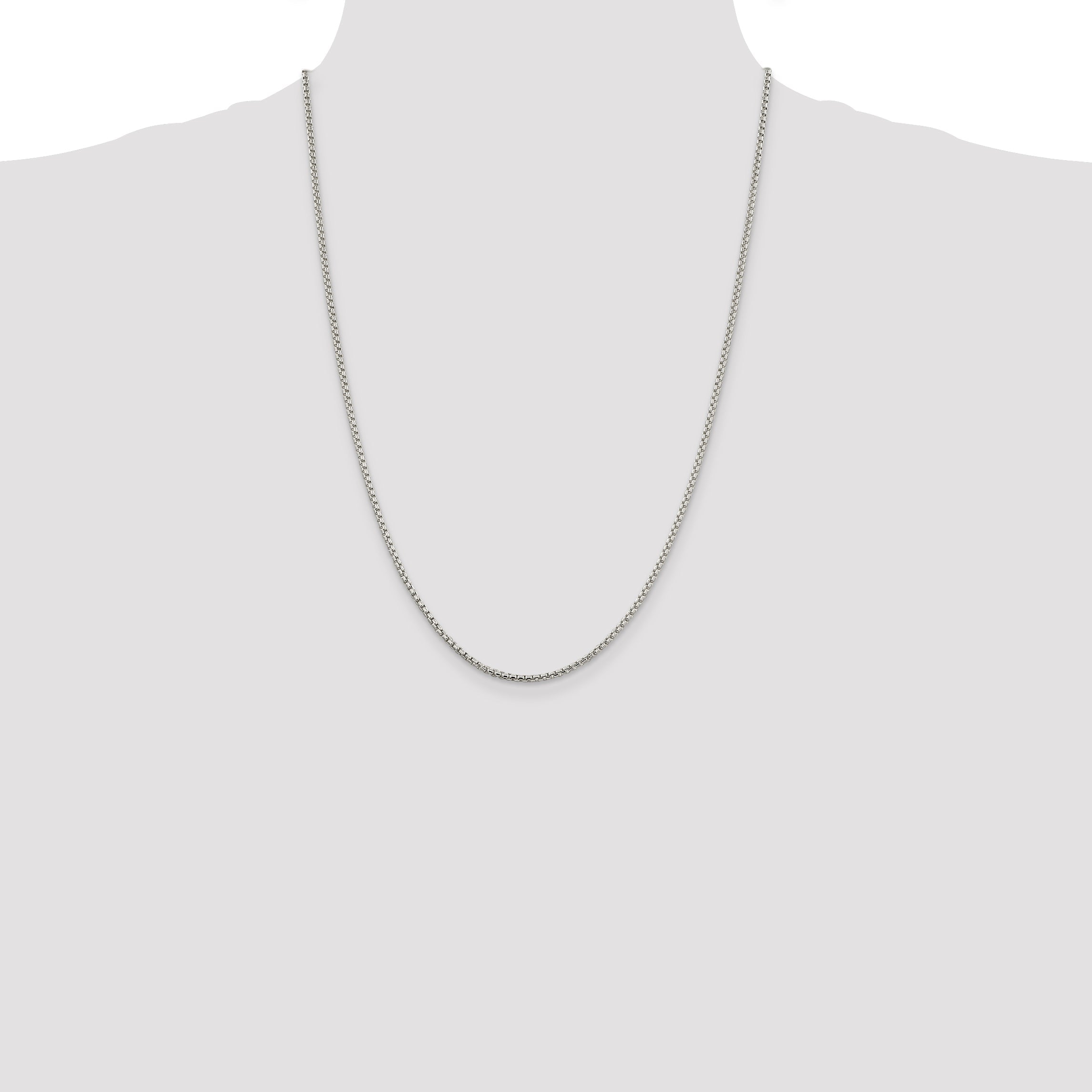 24 Inch Sterling Silver 2mm Round Box Chain Necklace
