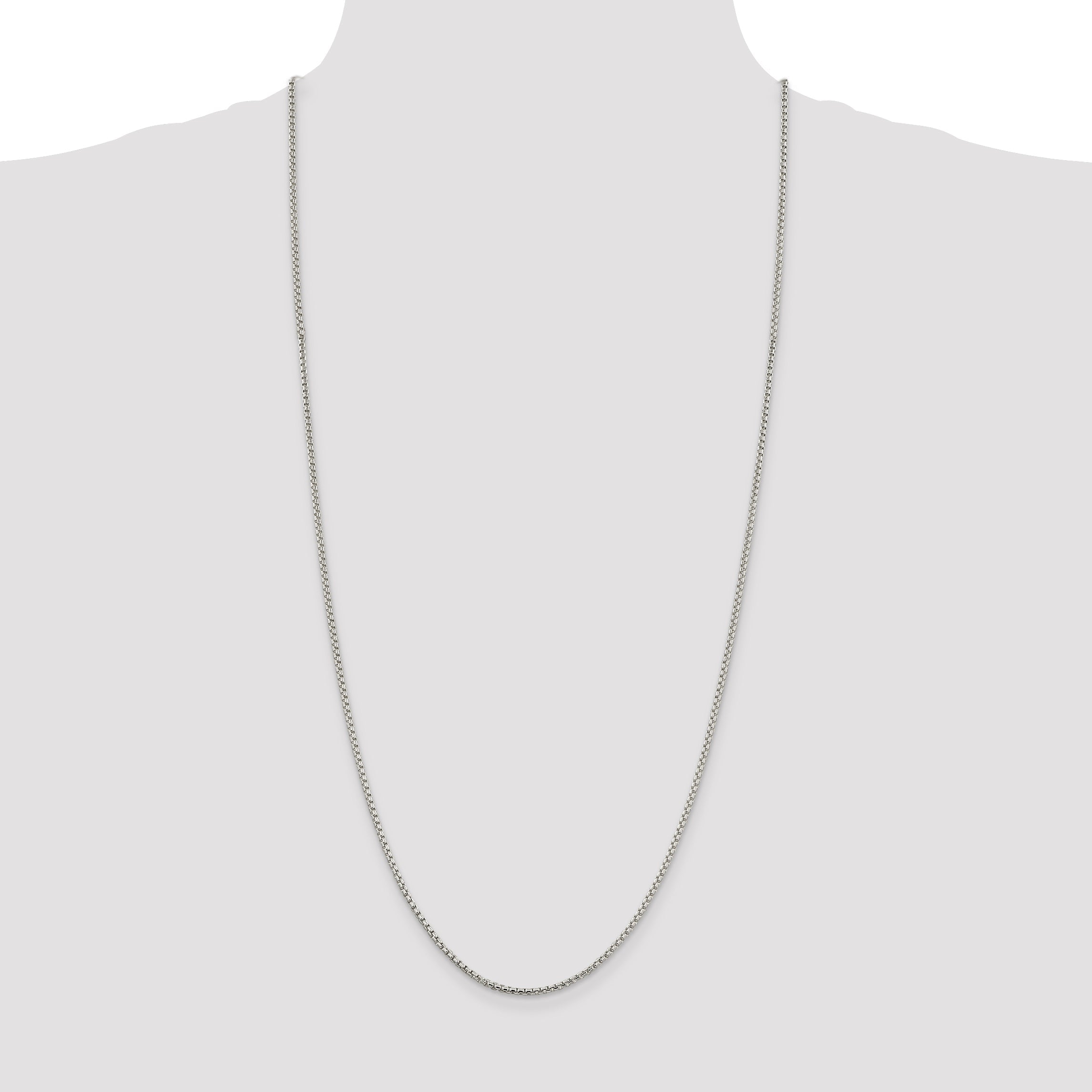 30 Inch Sterling Silver 2mm Round Box Chain Necklace