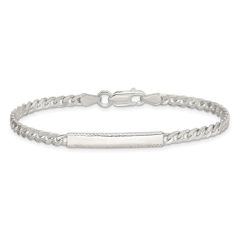 7 Inch Sterling Silver Diamond-Cut Engraveable Curb Link Id Bracelet