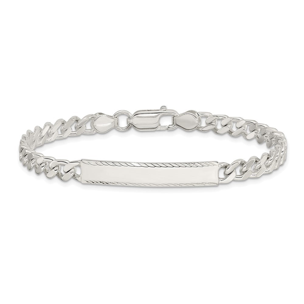7 Inch Sterling Silver Diamond-Cut Engraveable Curb Link Id Bracelet