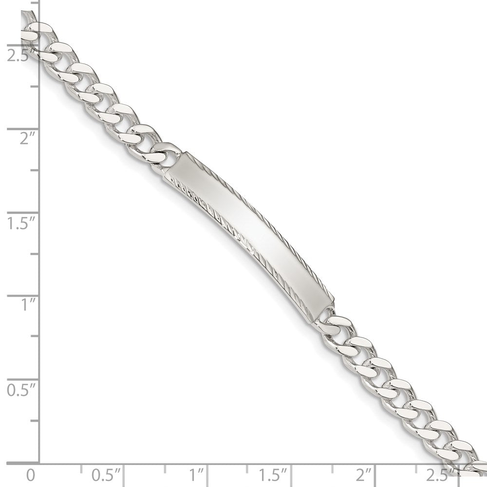 7 Inch Sterling Silver Diamond-Cut Engraveable Curb Link Id Bracelet