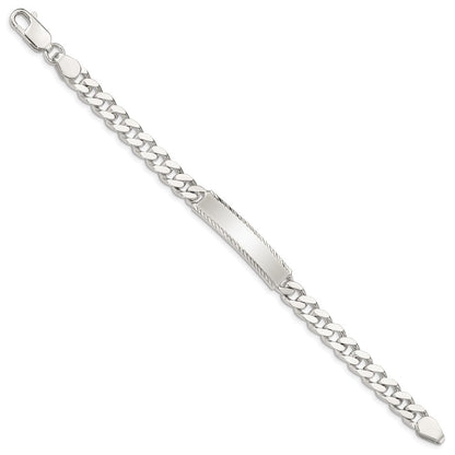 8 Inch Sterling Silver Diamond-Cut Engraveable Curb Link Id Bracelet
