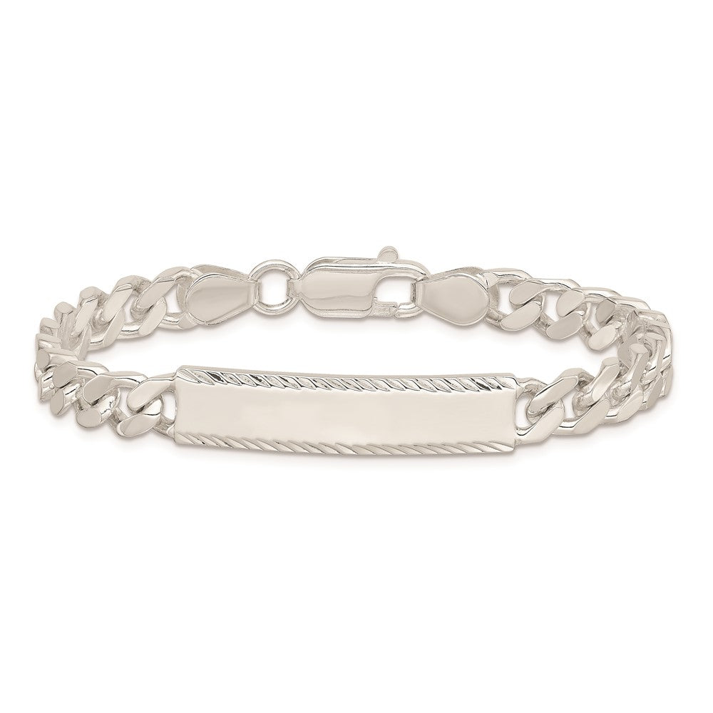 8 Inch Sterling Silver Diamond-Cut Engraveable Curb Link Id Bracelet