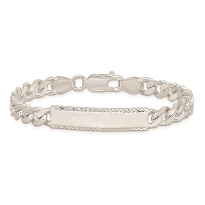 8 Inch Sterling Silver Diamond-Cut Engraveable Curb Link Id Bracelet