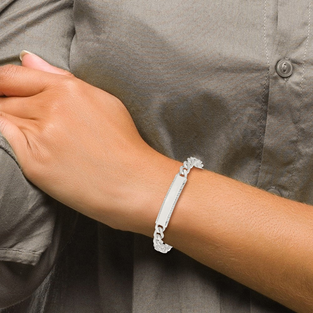 7 Inch Sterling Silver Diamond-Cut Engraveable Curb Link Id Bracelet