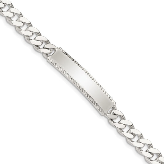 7 Inch Sterling Silver Diamond-Cut Engraveable Curb Link Id Bracelet