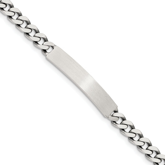 8 Inch Sterling Silver 8Inch Engraveable Antiqued Curb Link Id Bracelet