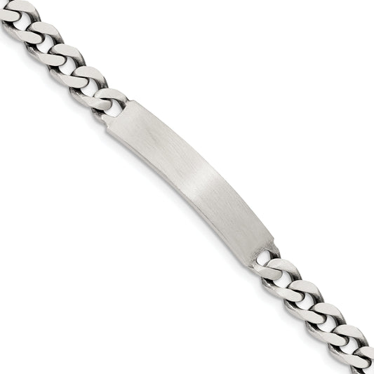 7 Inch Sterling Silver 7Inch Engraveable Antiqued Curb Link Id Bracelet