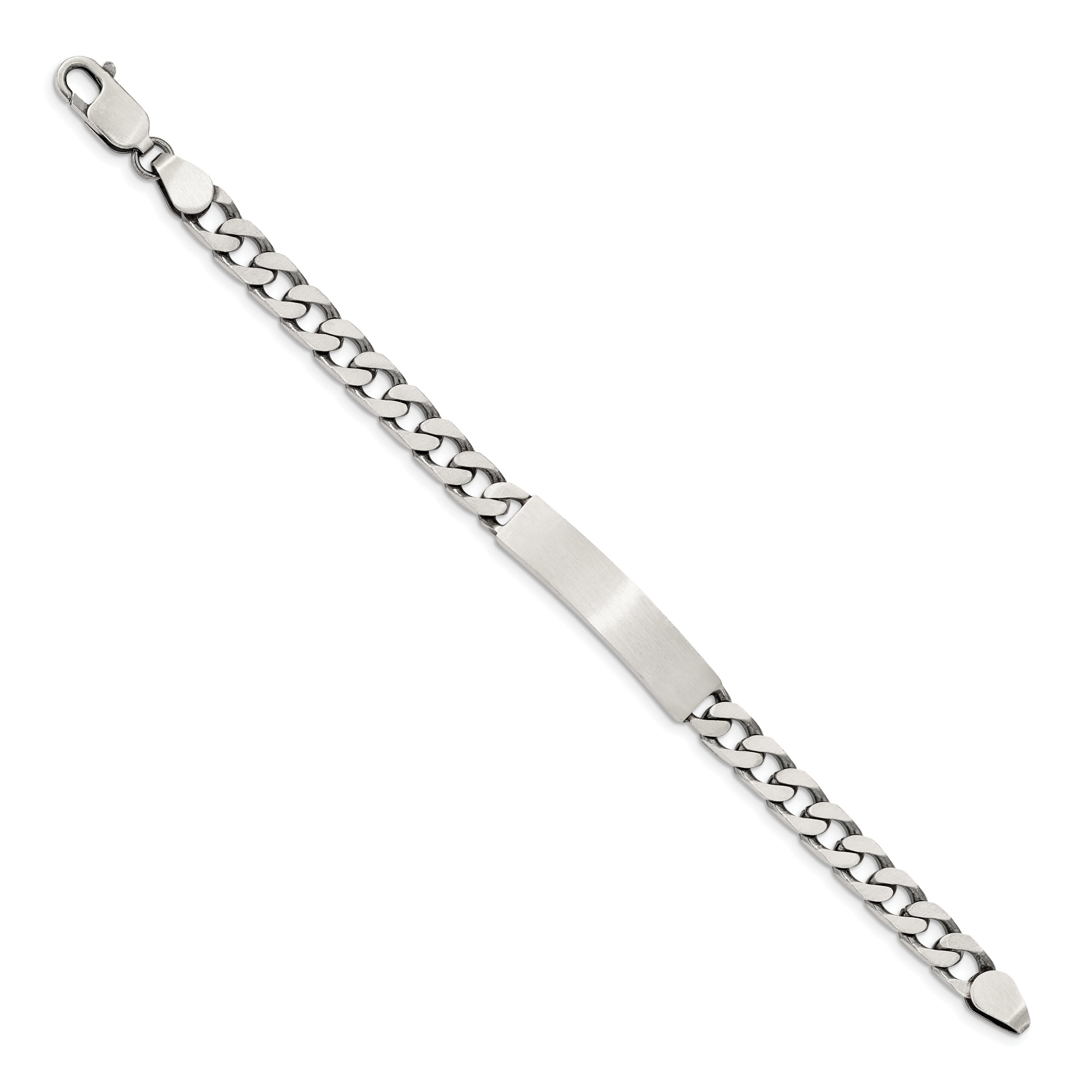 7 Inch Sterling Silver 7Inch Engraveable Antiqued Curb Link Id Bracelet
