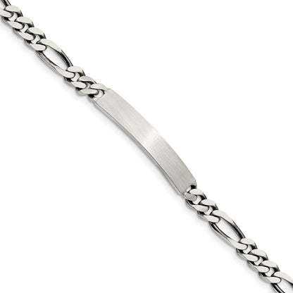 7 Inch Sterling Silver 7Inch Engraveable Antiqued Figaro Link Id Bracelet