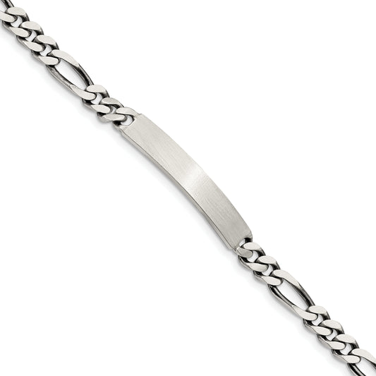 8 Inch Sterling Silver 8Inch Engraveable Antiqued Figaro Link Id Bracelet