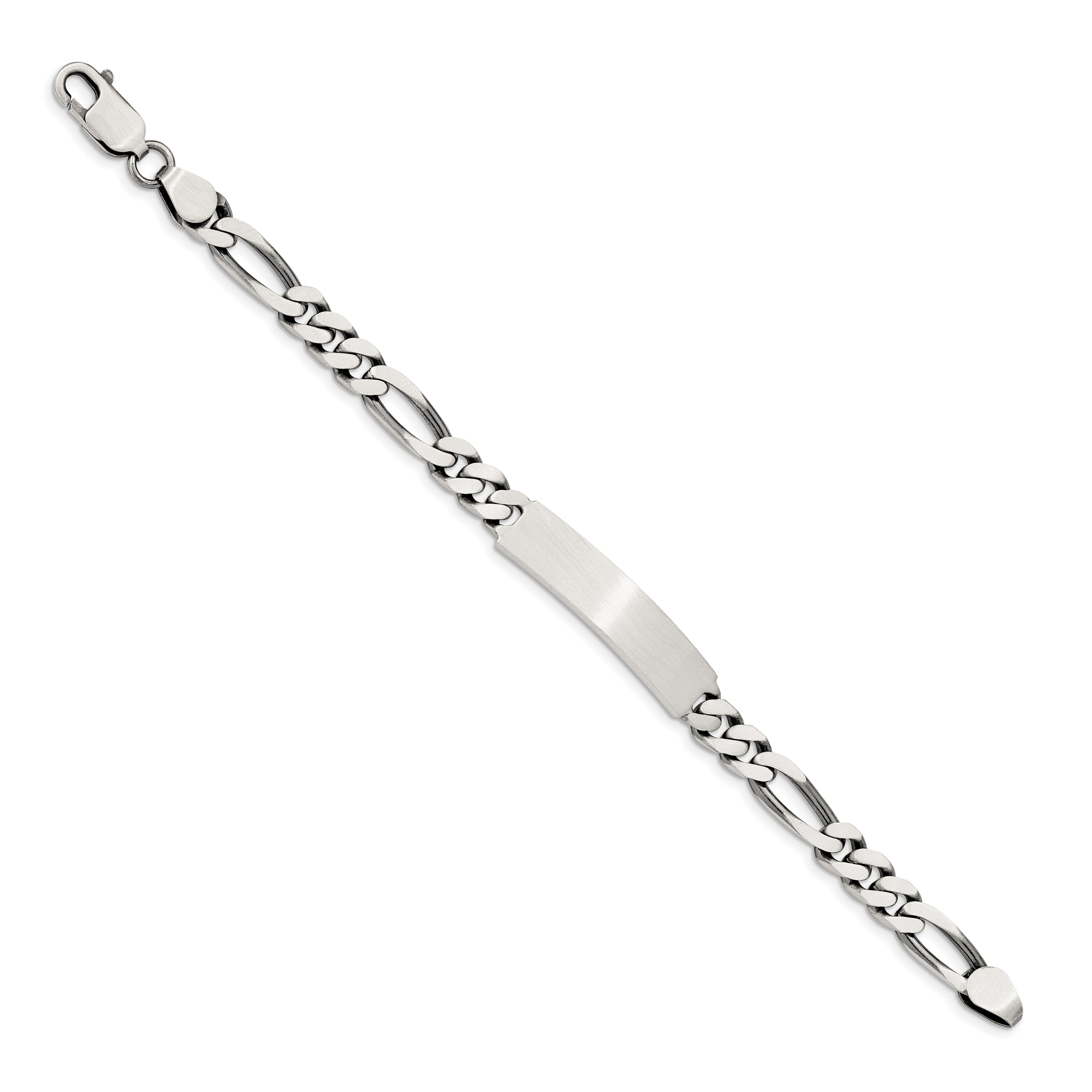 8 Inch Sterling Silver 8Inch Engraveable Antiqued Figaro Link Id Bracelet